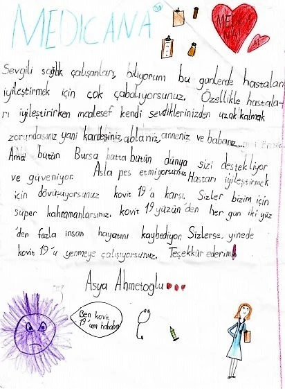 7 yaşındaki çocuktan sağlık çalışanlarına duygulandıran mektup